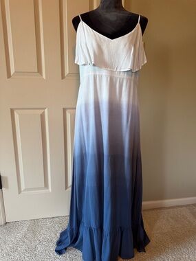 DAVI & DANI White to Navy Ombre Spaghetti Strap Maxi Dress